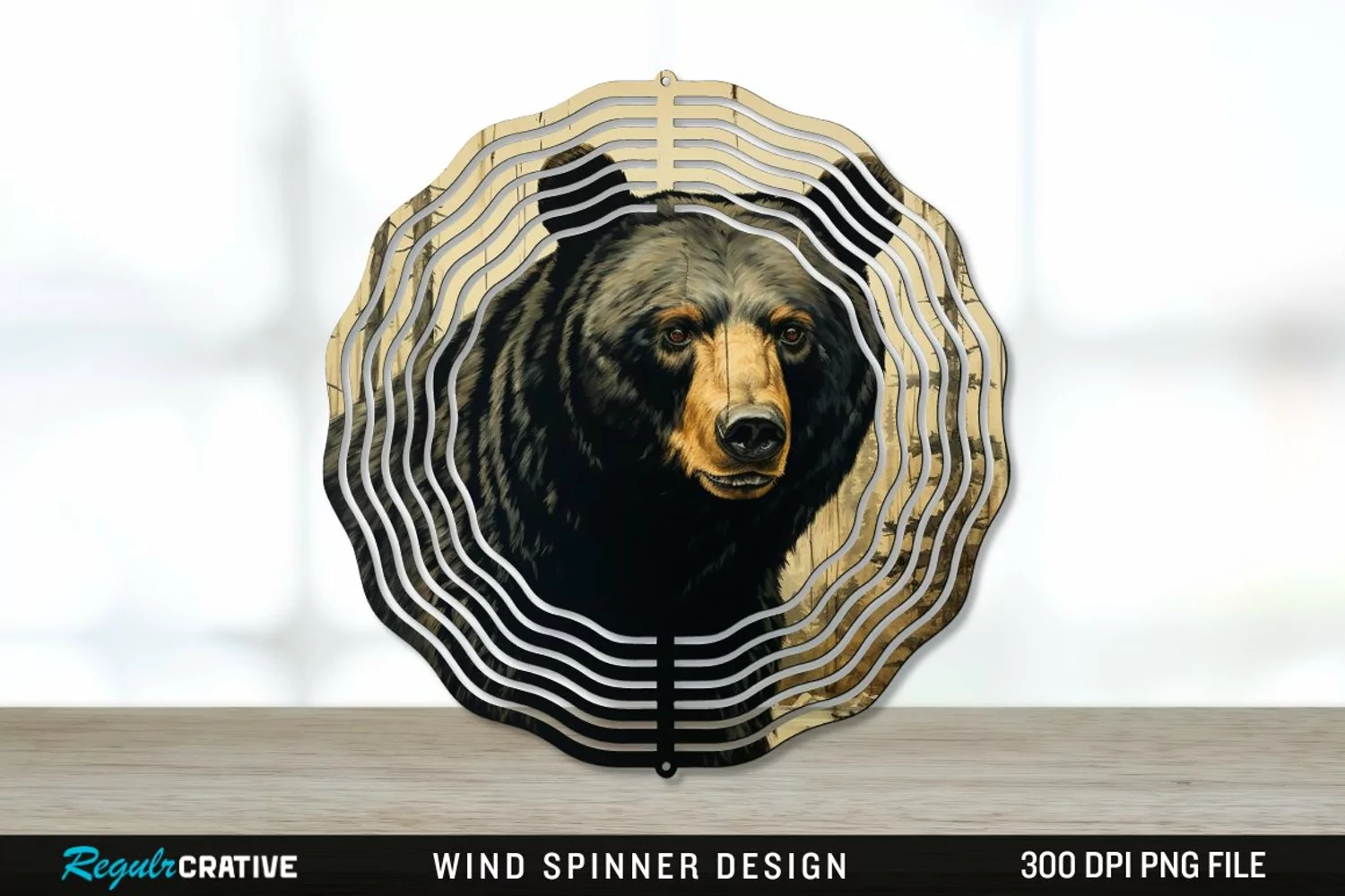 Vintage Black Bear Wind Spinner Sublimation PNG Design product image 1