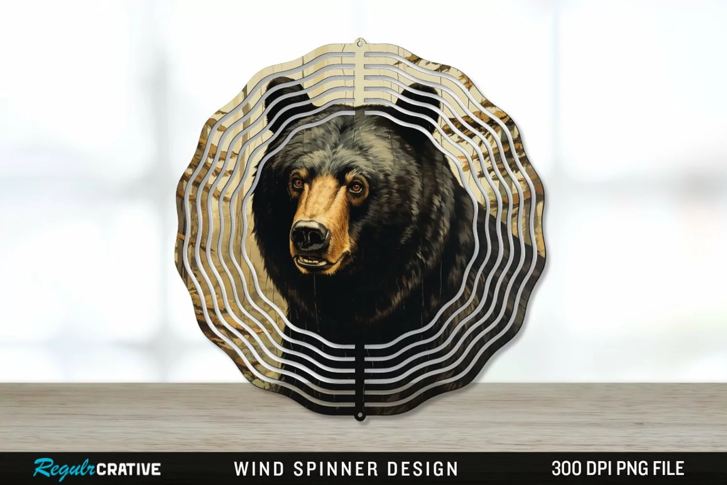 Vintage Black Bear Wind Spinner Sublimation PNG Design product image 1