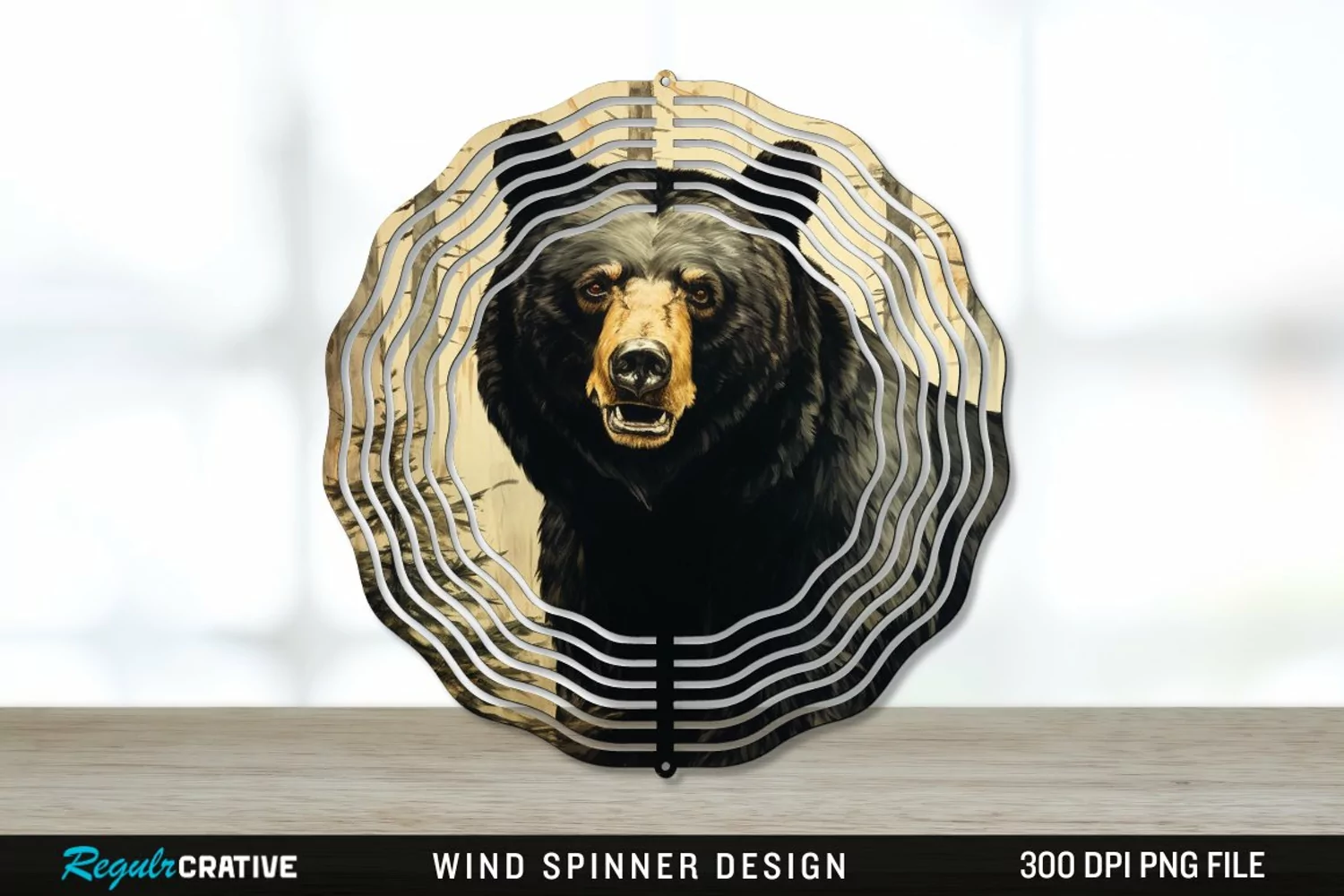 Vintage Black Bear Wind Spinner Sublimation PNG Design product image 1