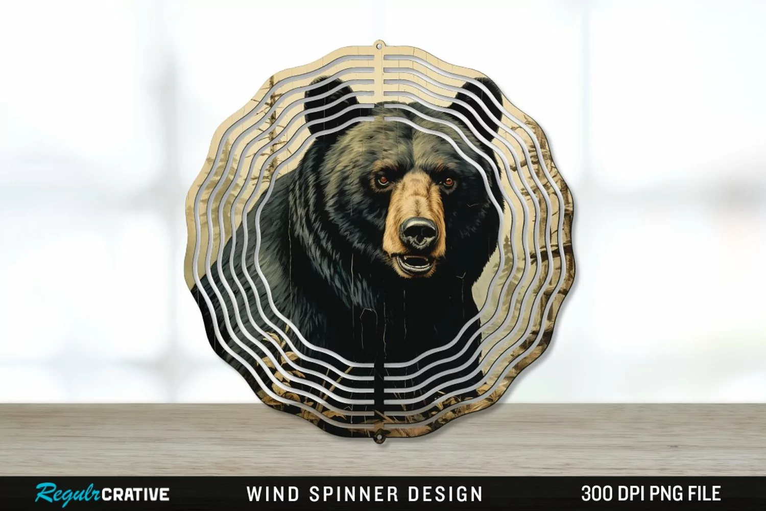 Vintage Black Bear Wind Spinner Sublimation PNG Design product image 1