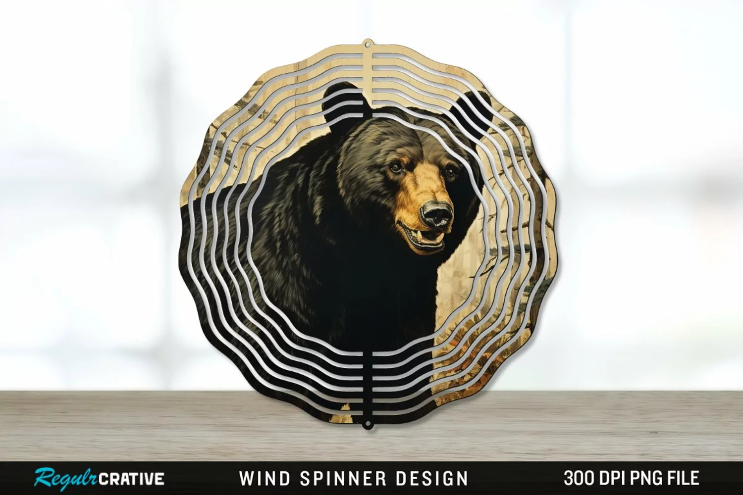 Vintage Black Bear Wind Spinner Sublimation PNG Design product image 1
