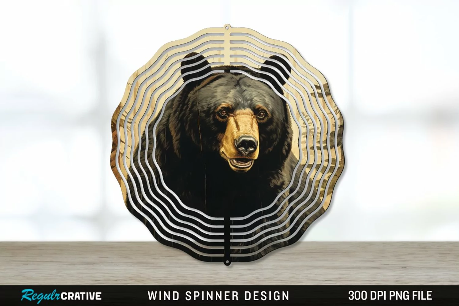 Vintage Black Bear Wind Spinner Sublimation PNG Design product image 1
