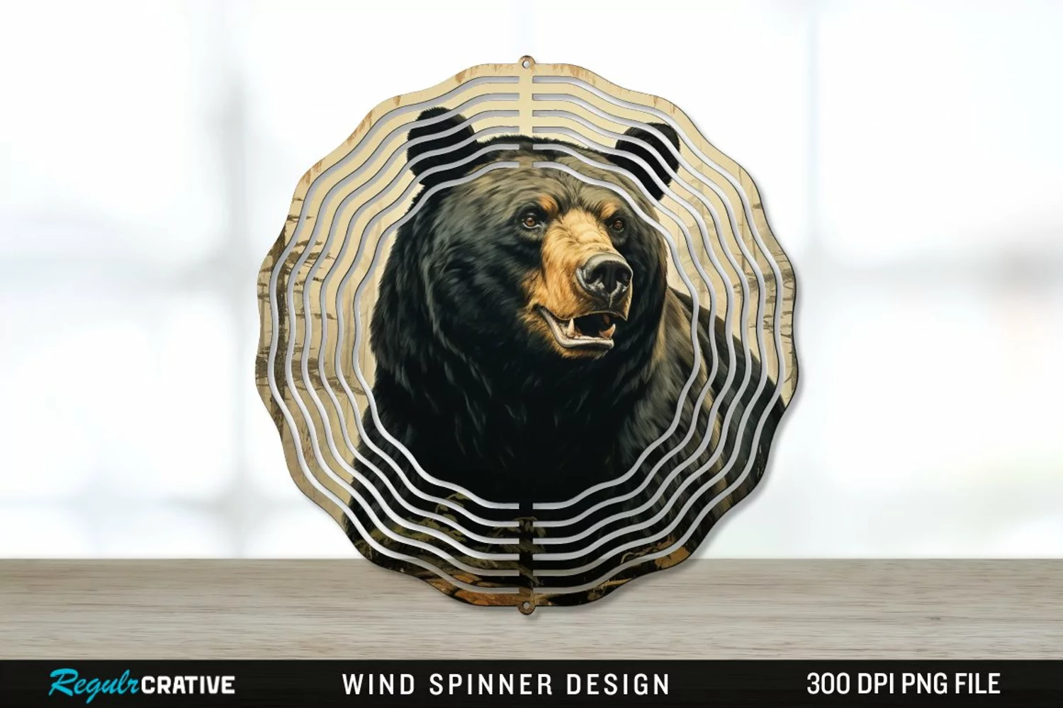 Vintage Black Bear Wind Spinner Sublimation PNG Design product image 1