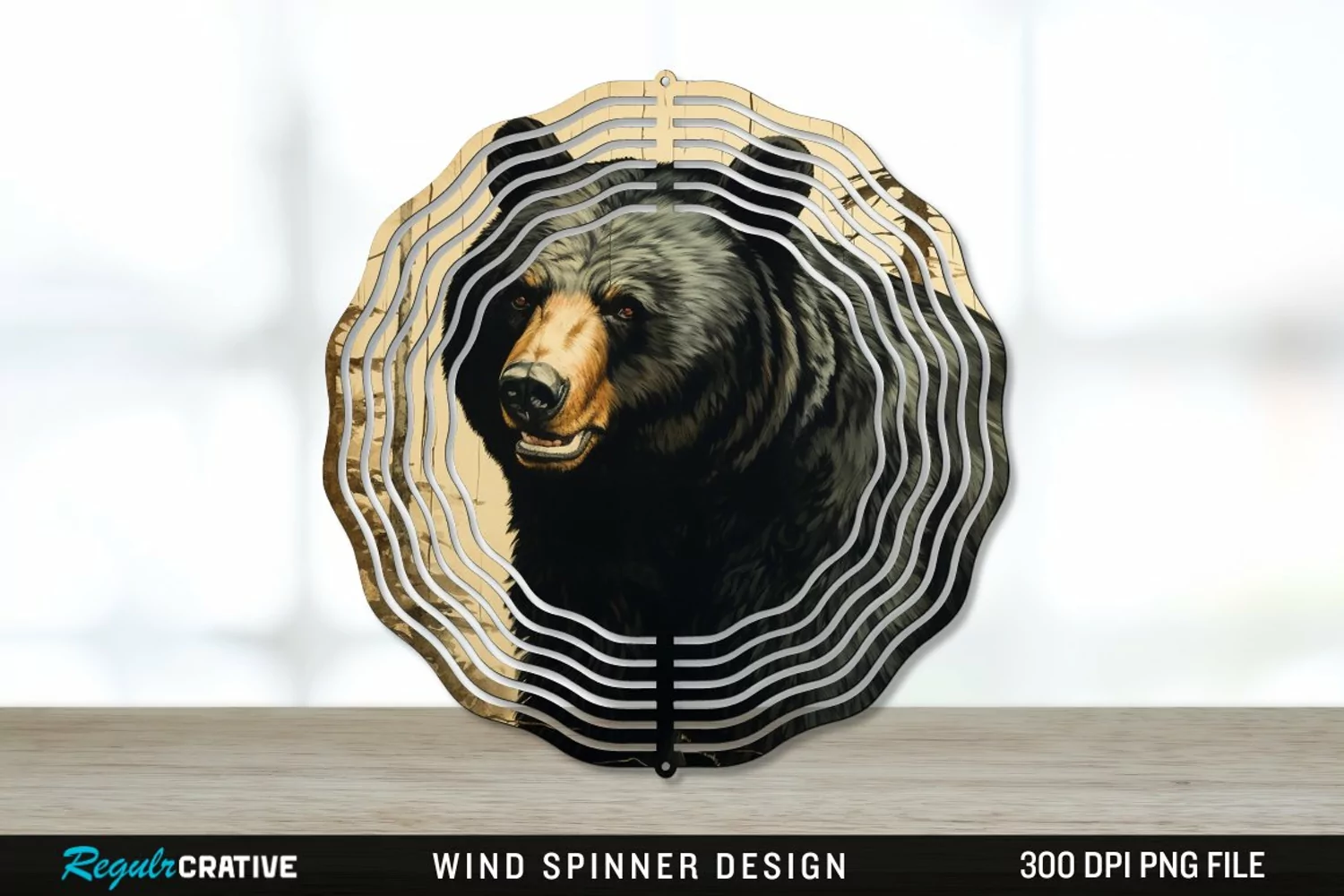 Vintage Black Bear Wind Spinner Sublimation PNG Design product image 1