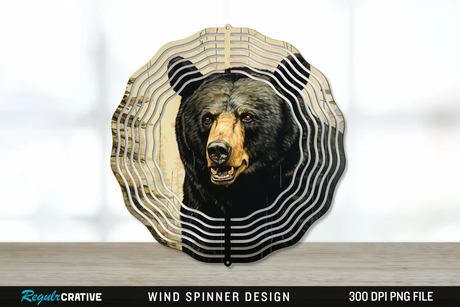 Vintage Black Bear Wind Spinner Sublimation PNG Design product image 1