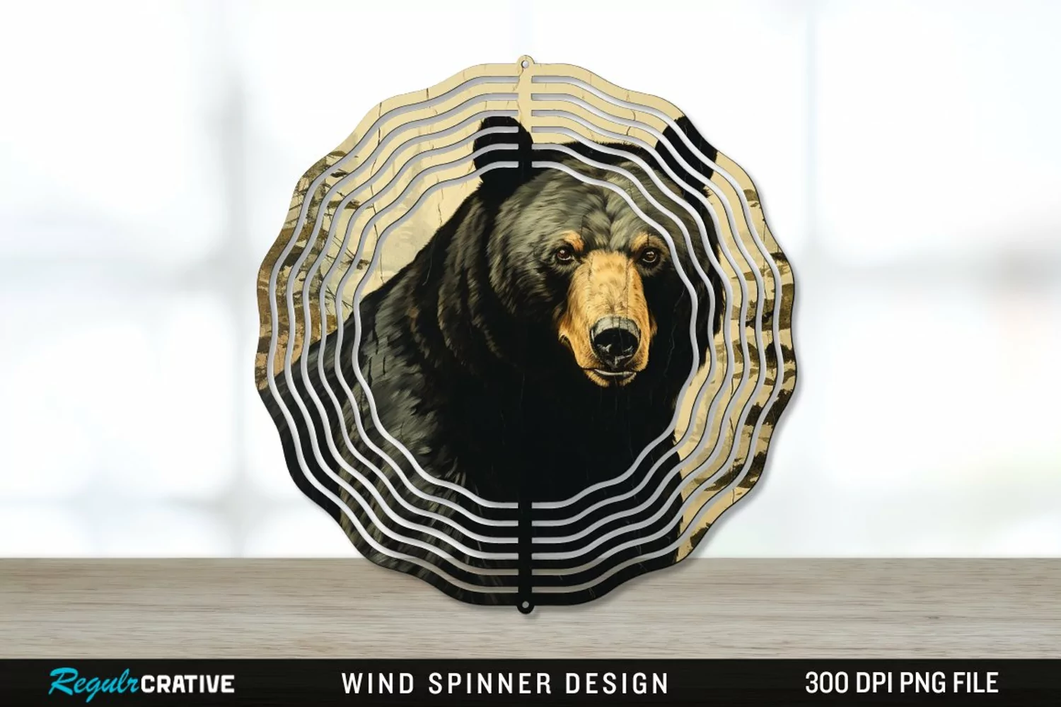 Vintage Black Bear Wind Spinner Sublimation PNG Design product image 1