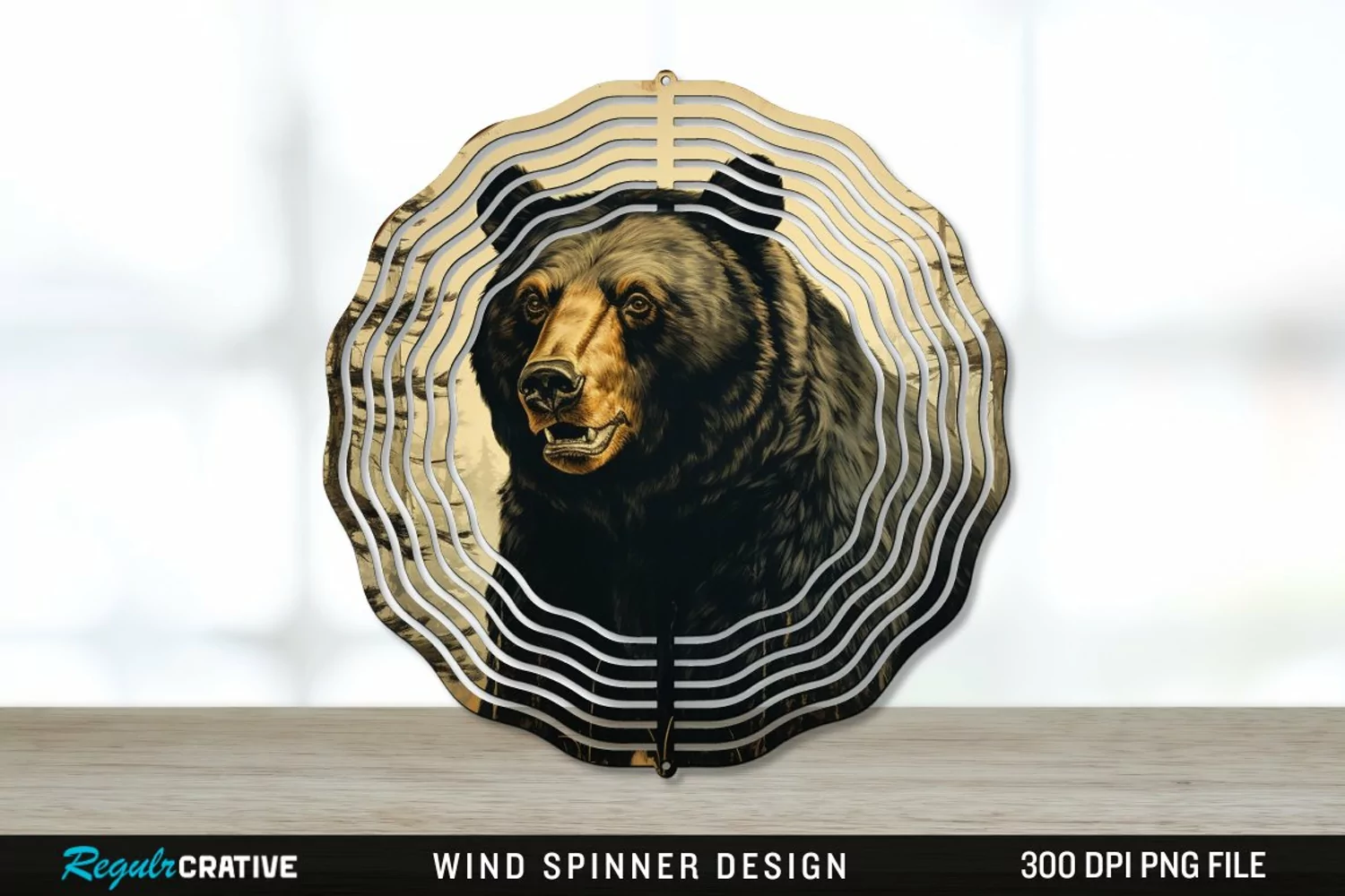 Vintage Black Bear Wind Spinner Sublimation PNG Design product image 1