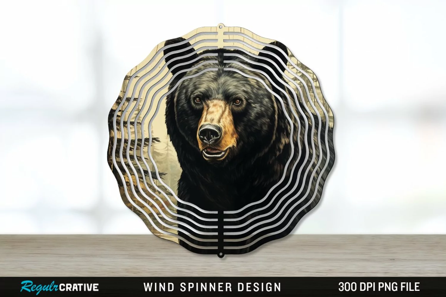 Vintage Black Bear Wind Spinner Sublimation PNG Design product image 1