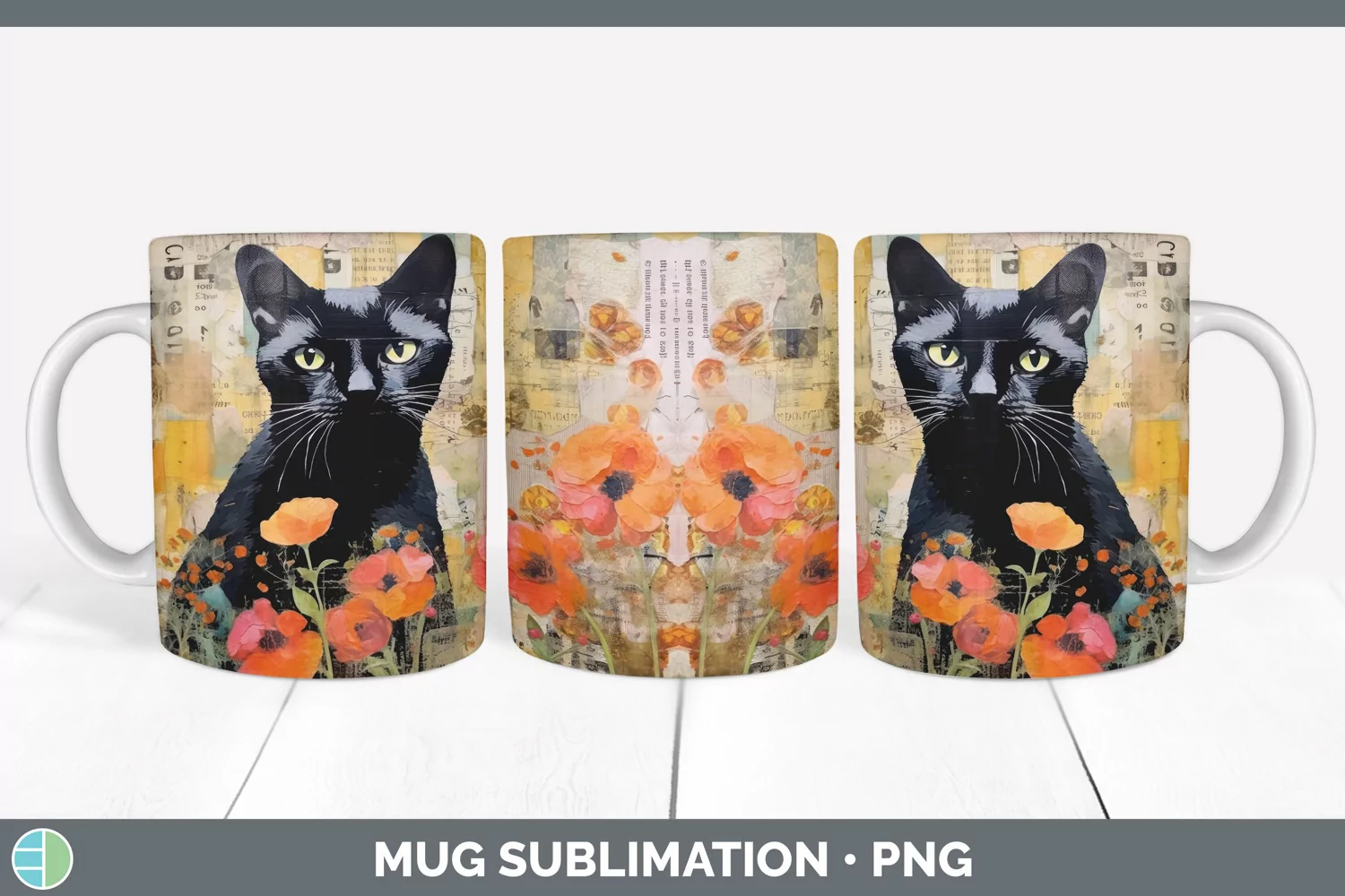 GorgeousDecoupage Black Cats Mug Wrap design.