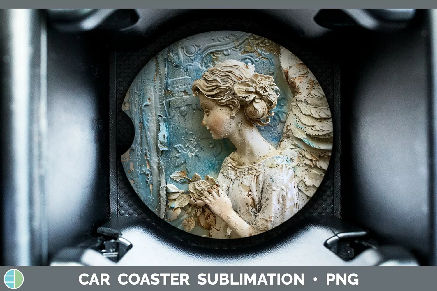 GorgeousVintage Blue Christmas Car Coaster design.