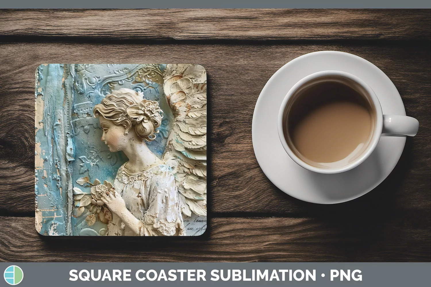 GorgeousVintage Blue Christmas Square Coaster design.