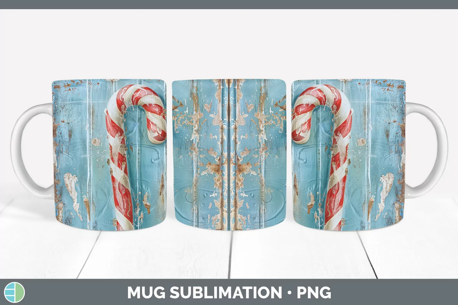 GorgeousVintage Blue Christmas Mug Wrap design.