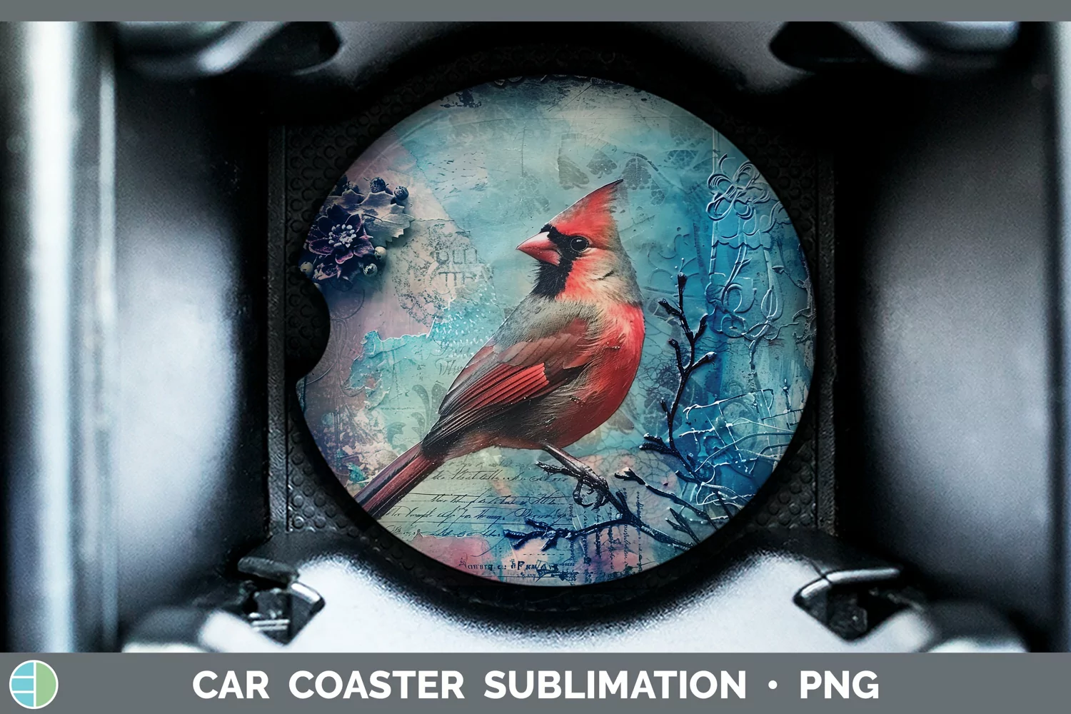 GorgeousVintage Blue Christmas Car Coaster design.