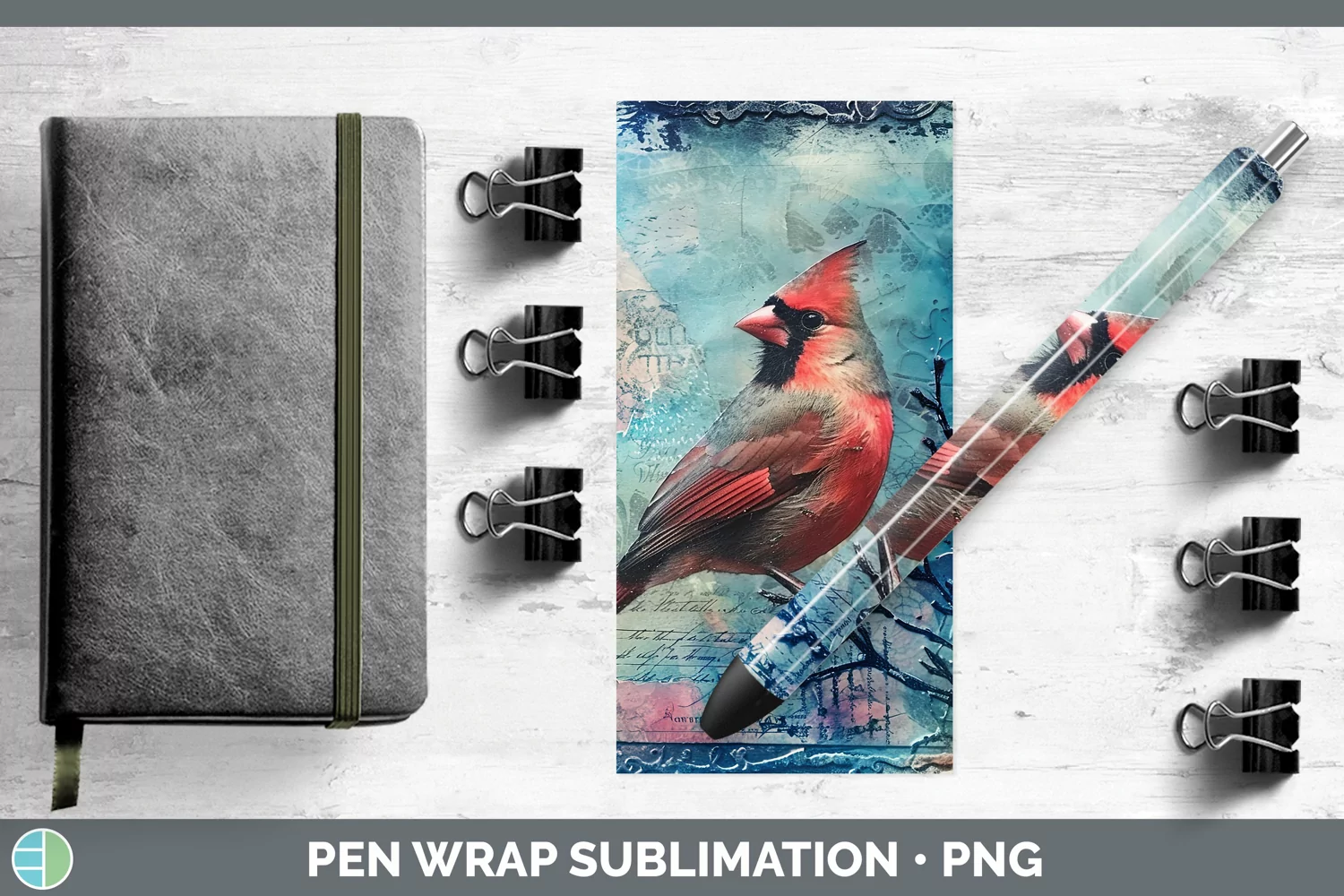 GorgeousVintage Blue Christmas Pen Wrap design.