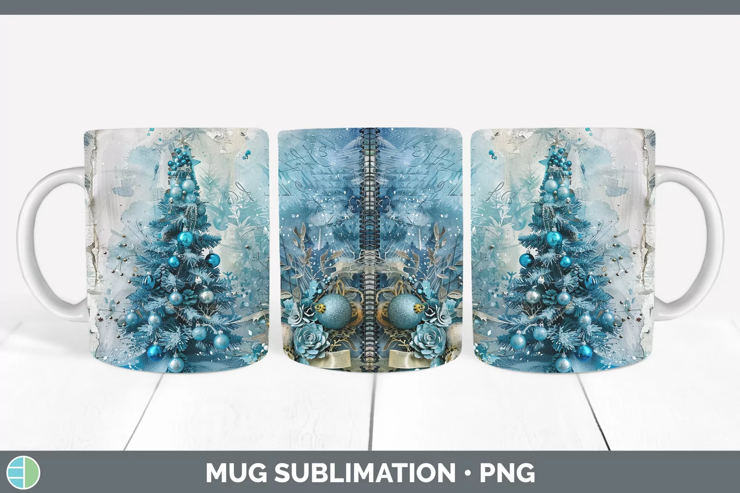 GorgeousVintage Blue Christmas Mug Wrap design.