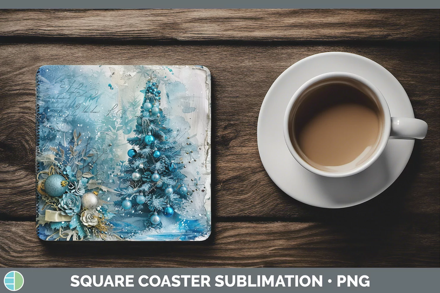 GorgeousVintage Blue Christmas Square Coaster design.