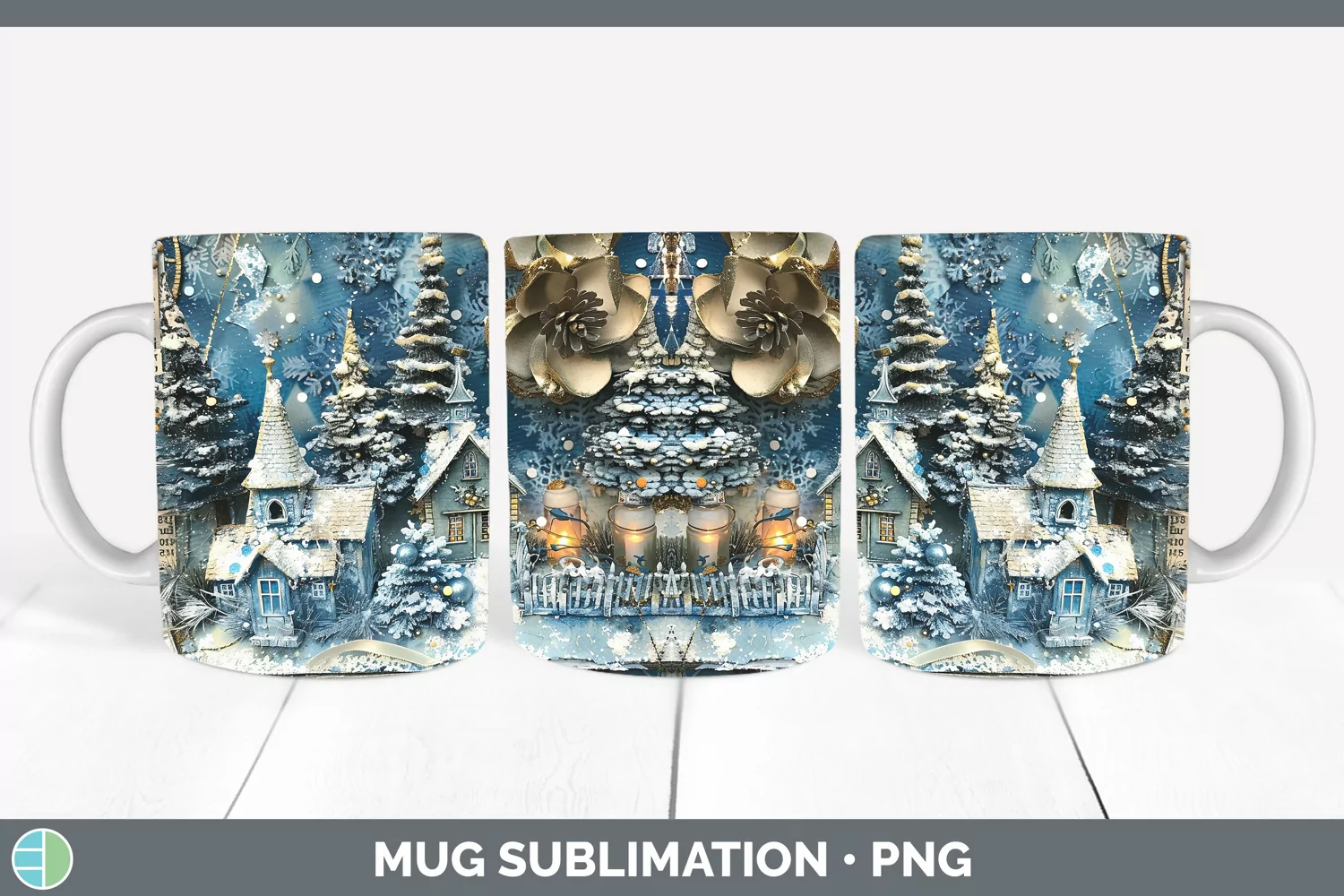 GorgeousVintage Blue Christmas Mug Wrap design.