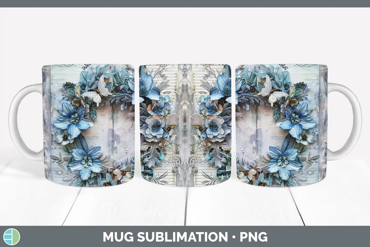 GorgeousVintage Blue Christmas Mug Wrap design.