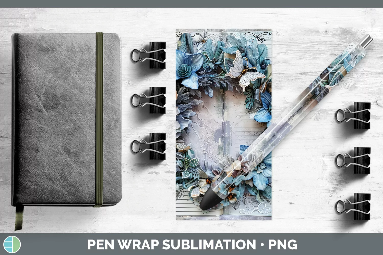 GorgeousVintage Blue Christmas Pen Wrap design.