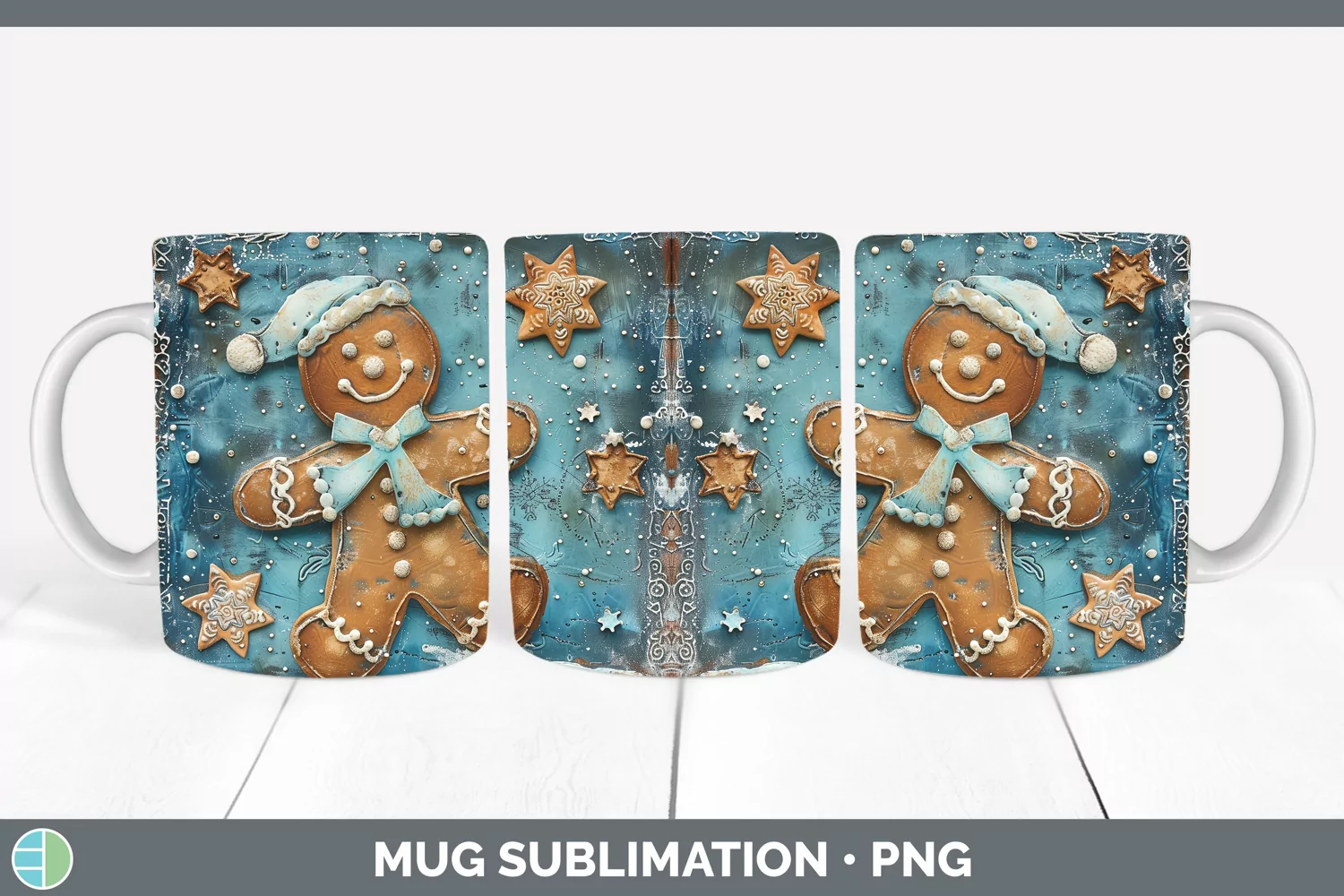 GorgeousVintage Blue Christmas Mug Wrap design.