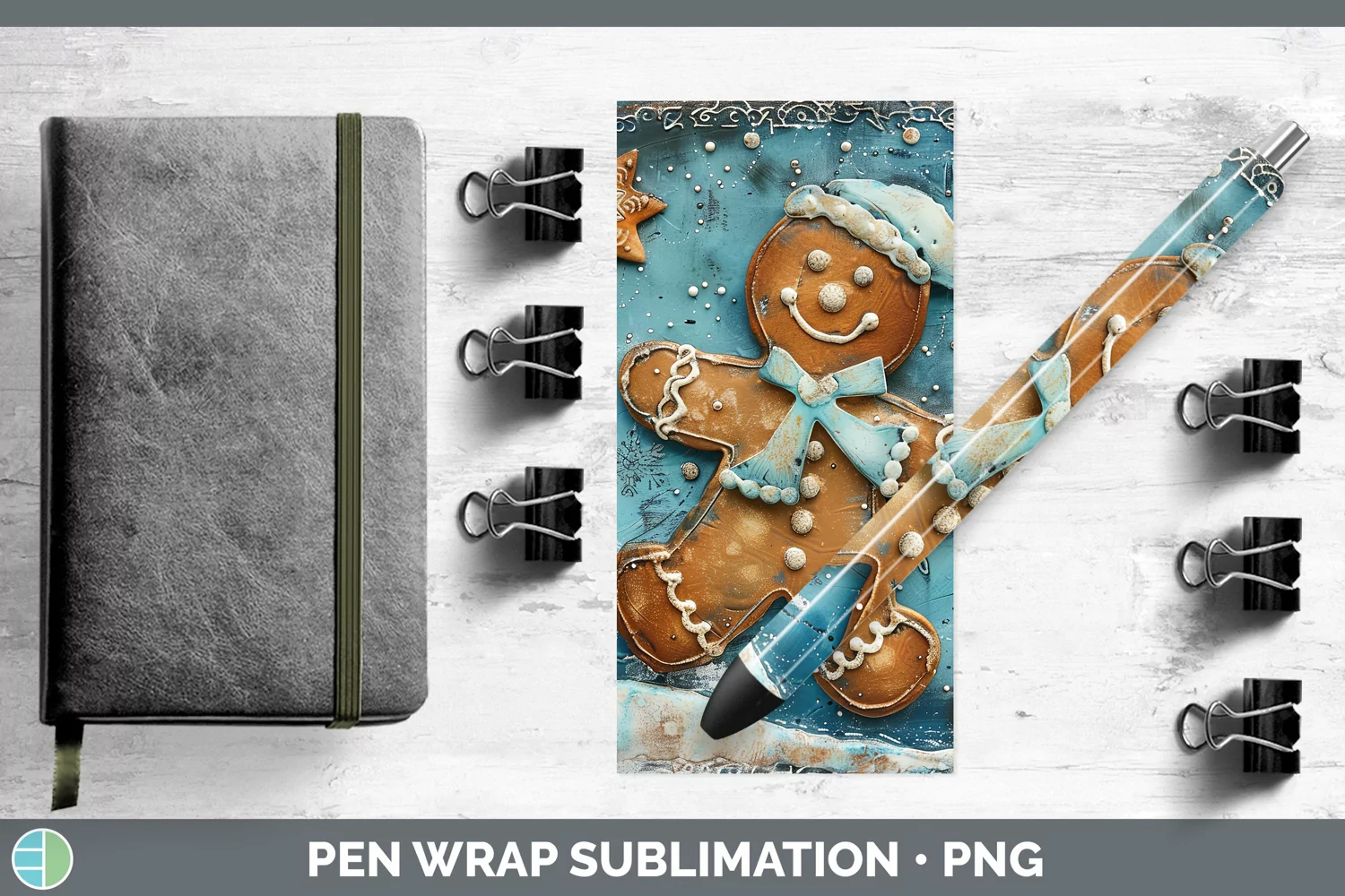 GorgeousVintage Blue Christmas Pen Wrap design.