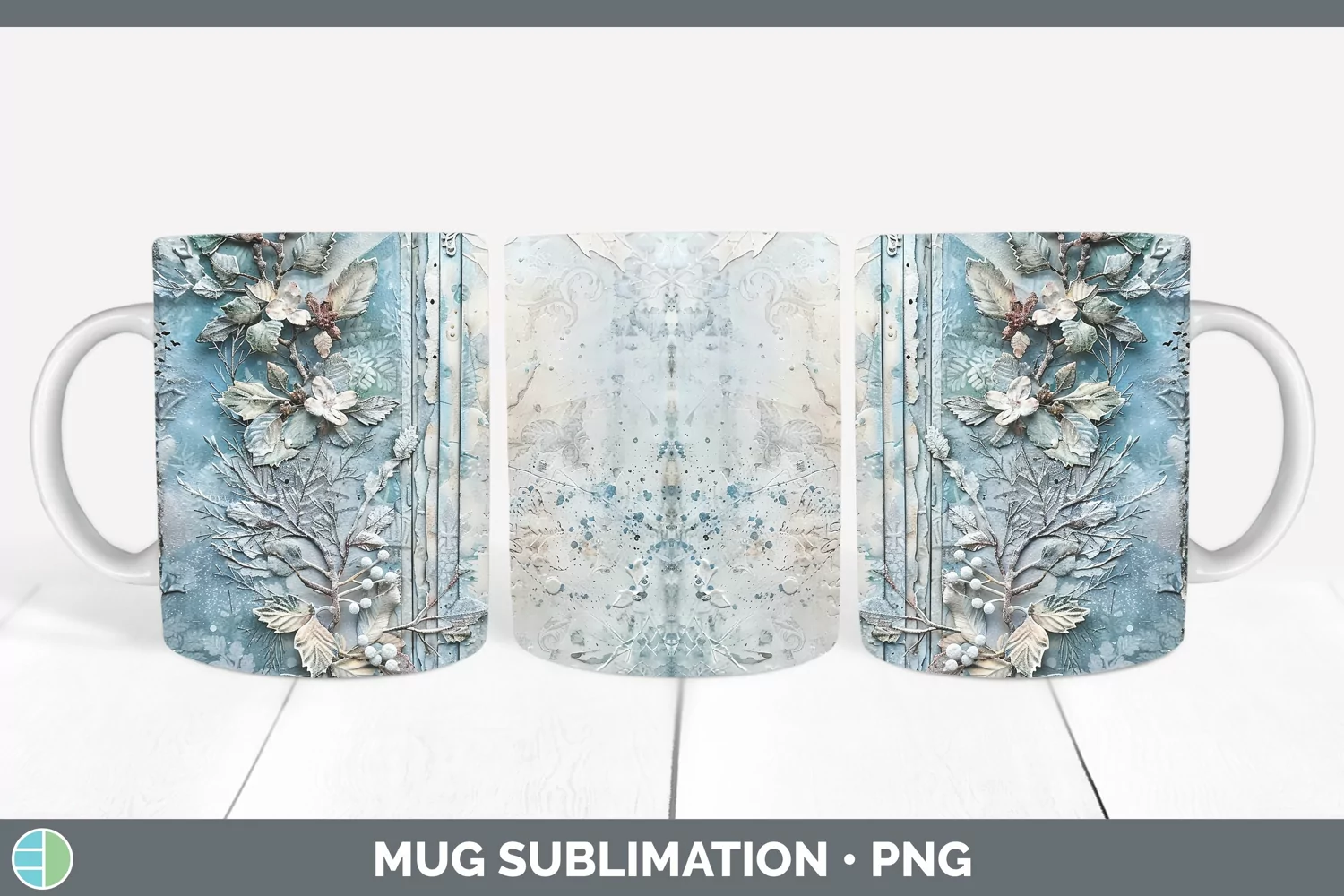 GorgeousVintage Blue Christmas Mug Wrap design.