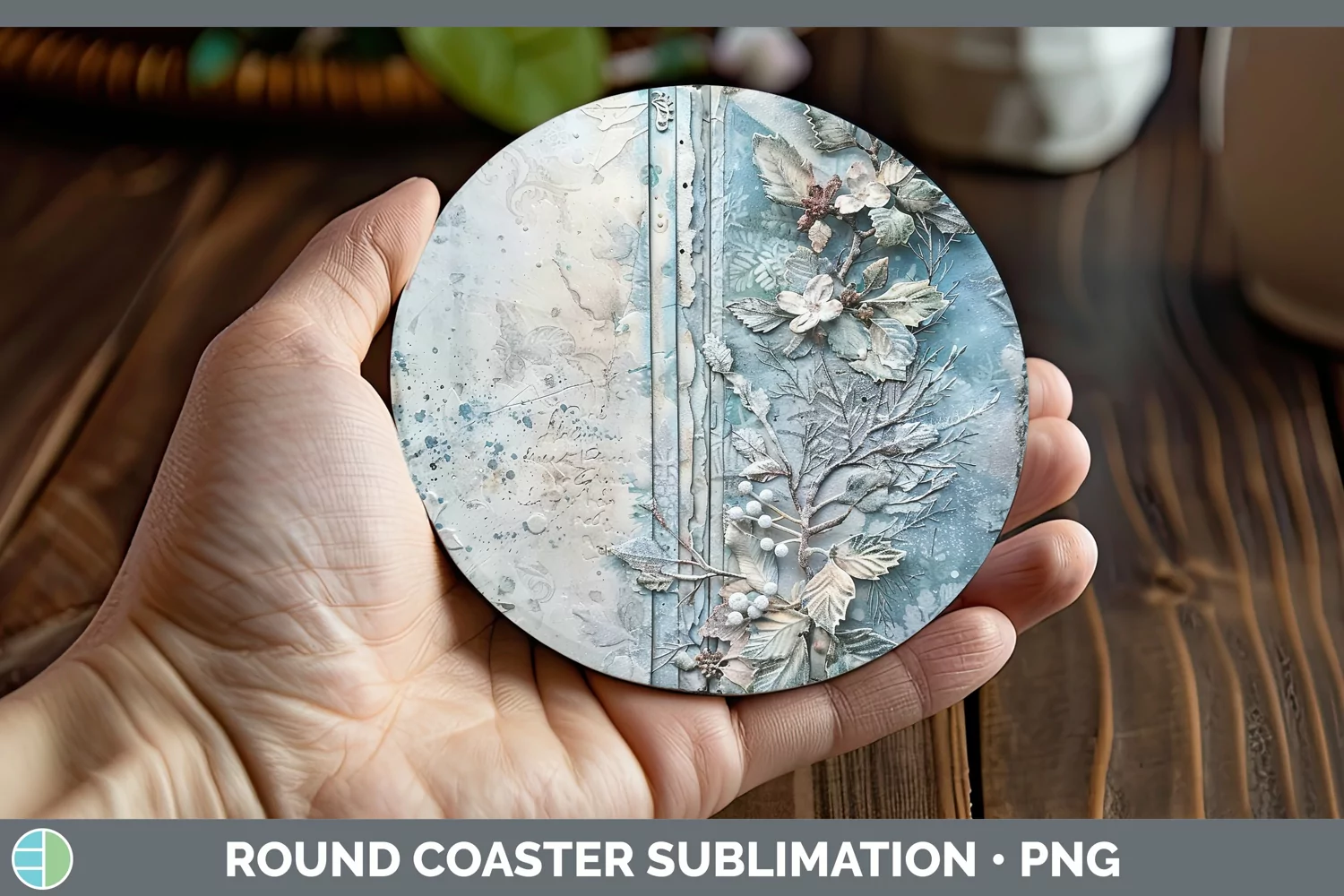 GorgeousVintage Blue Christmas Round Coaster design.