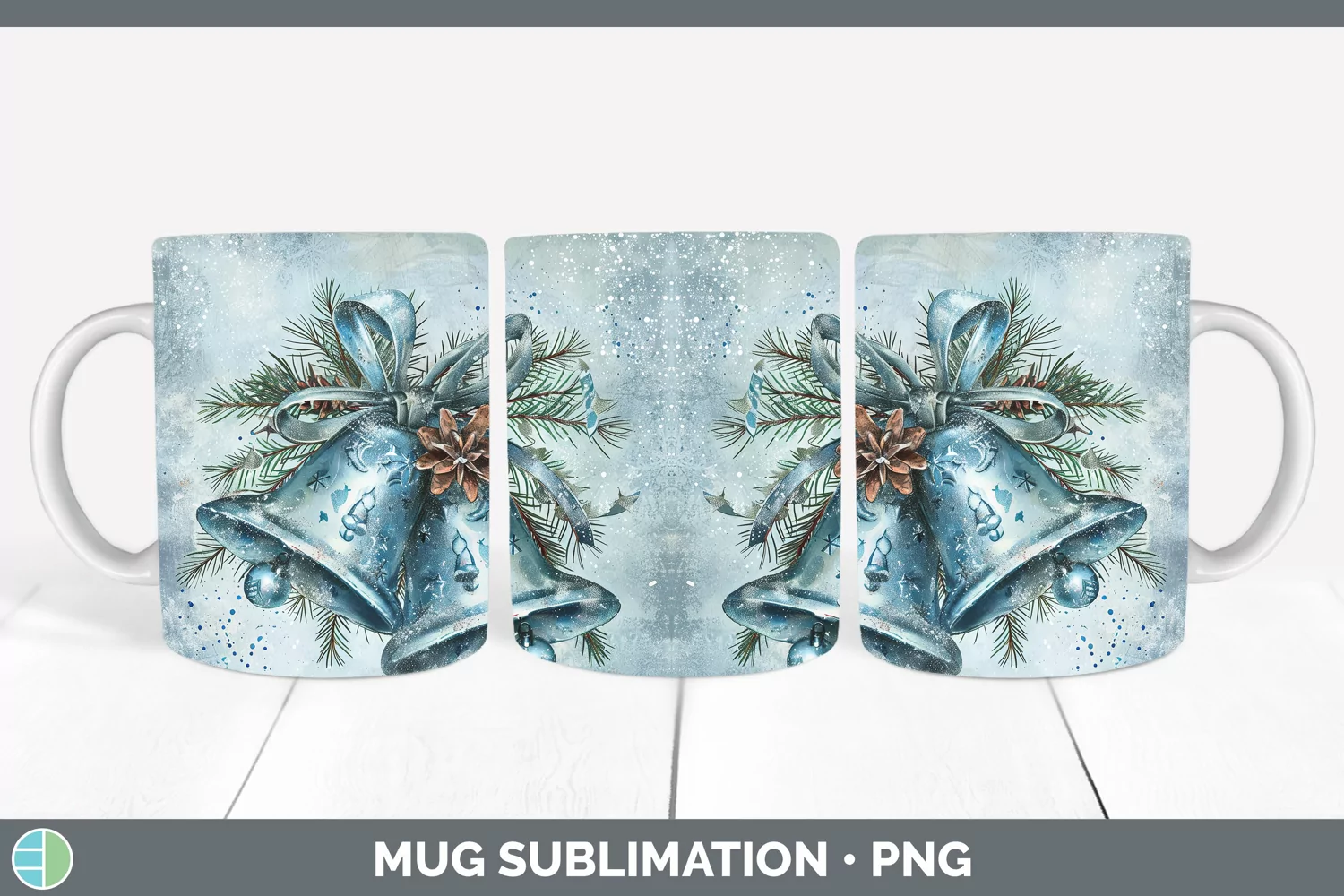 GorgeousVintage Blue Christmas Mug Wrap design.