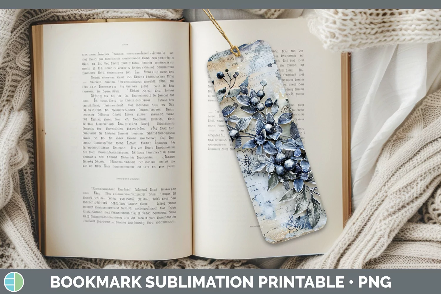 GorgeousVintage Blue Christmas Bookmark design.