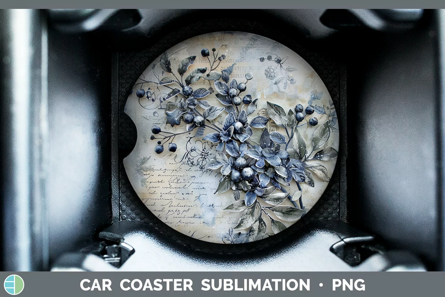GorgeousVintage Blue Christmas Car Coaster design.