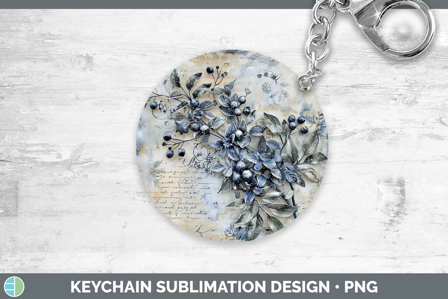 GorgeousVintage Blue Christmas Keychain design.