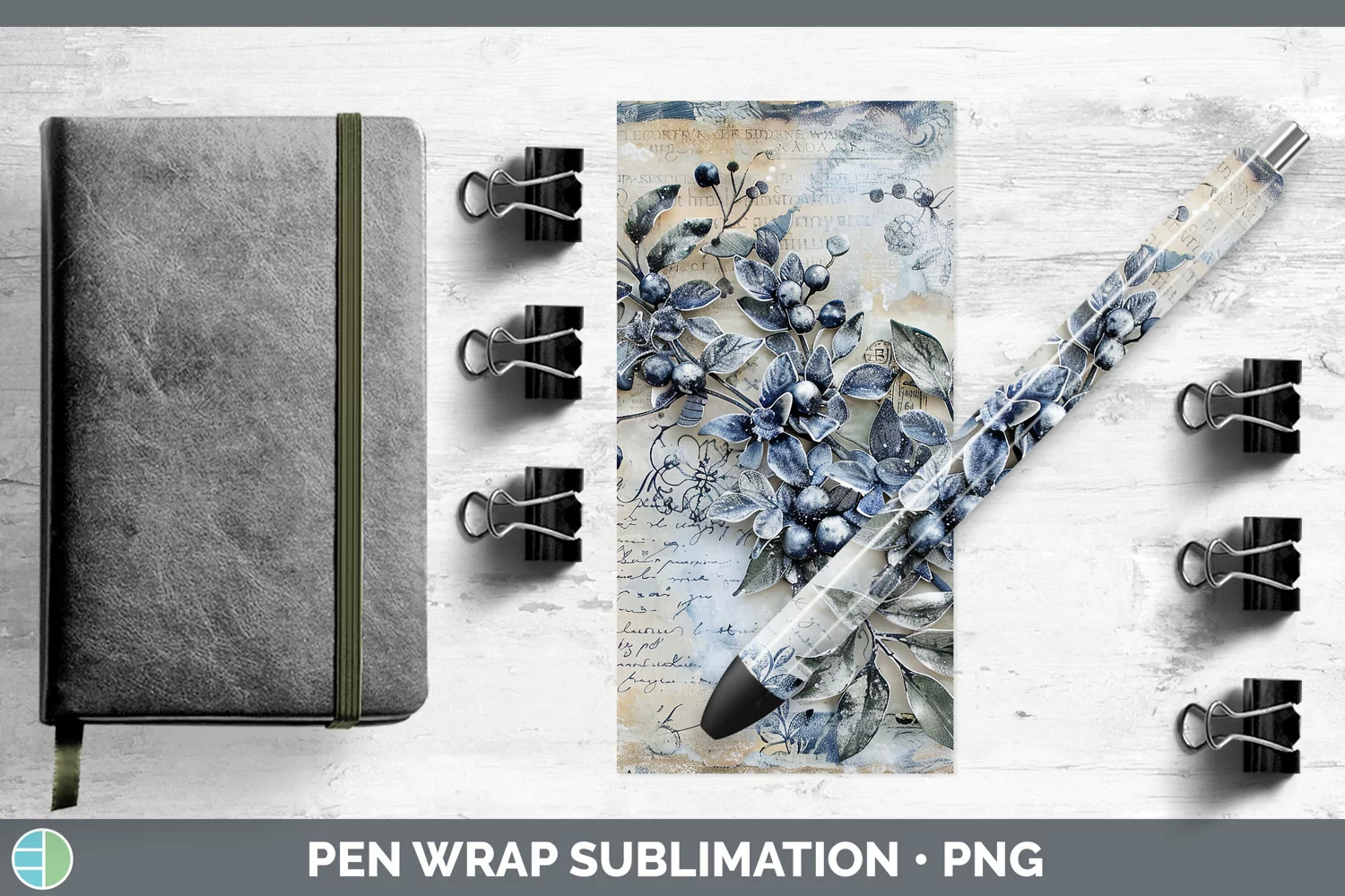 GorgeousVintage Blue Christmas Pen Wrap design.
