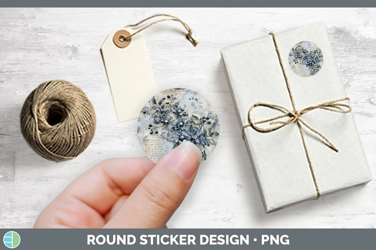 GorgeousVintage Blue Christmas Stickers design.