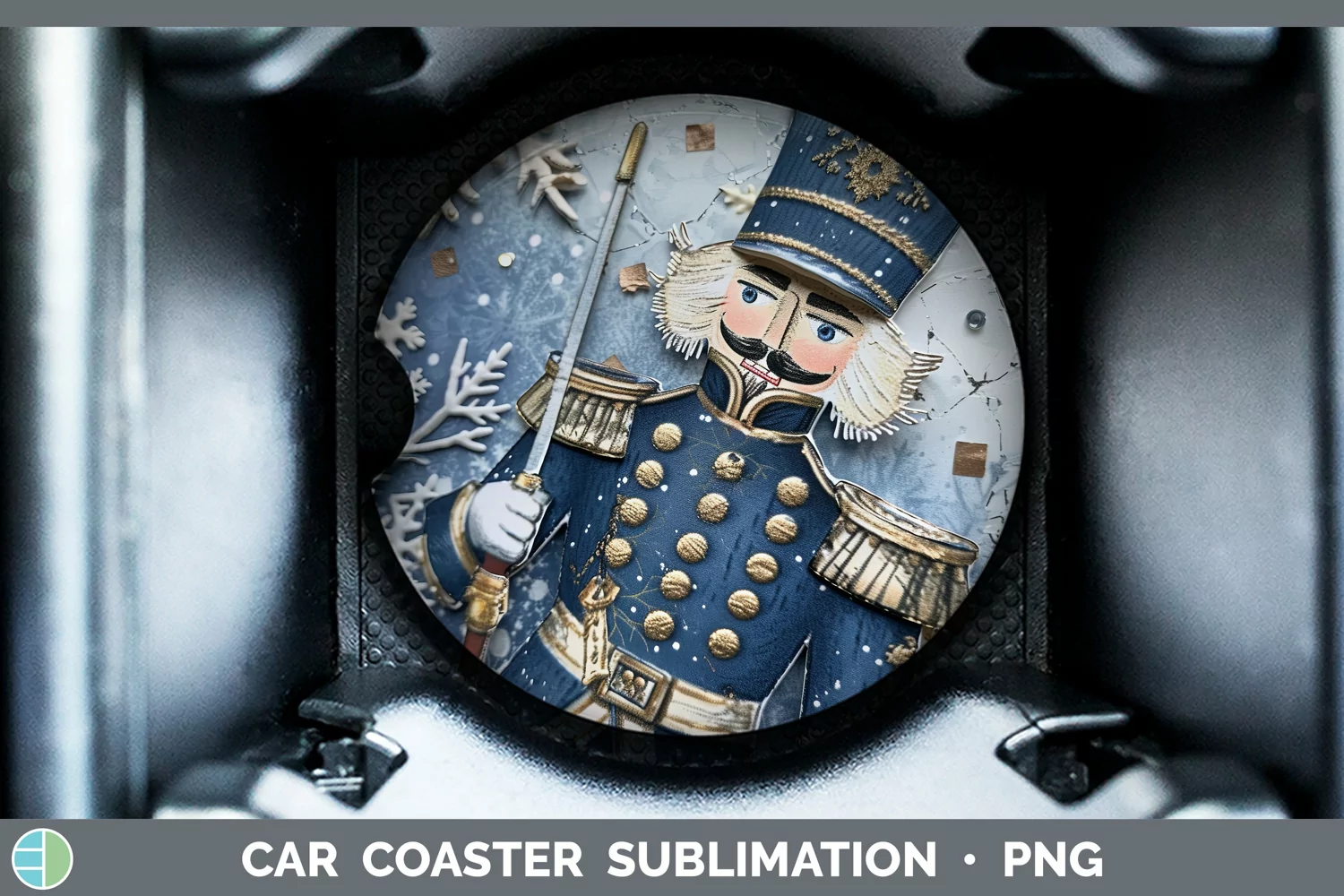 GorgeousVintage Blue Christmas Car Coaster design.