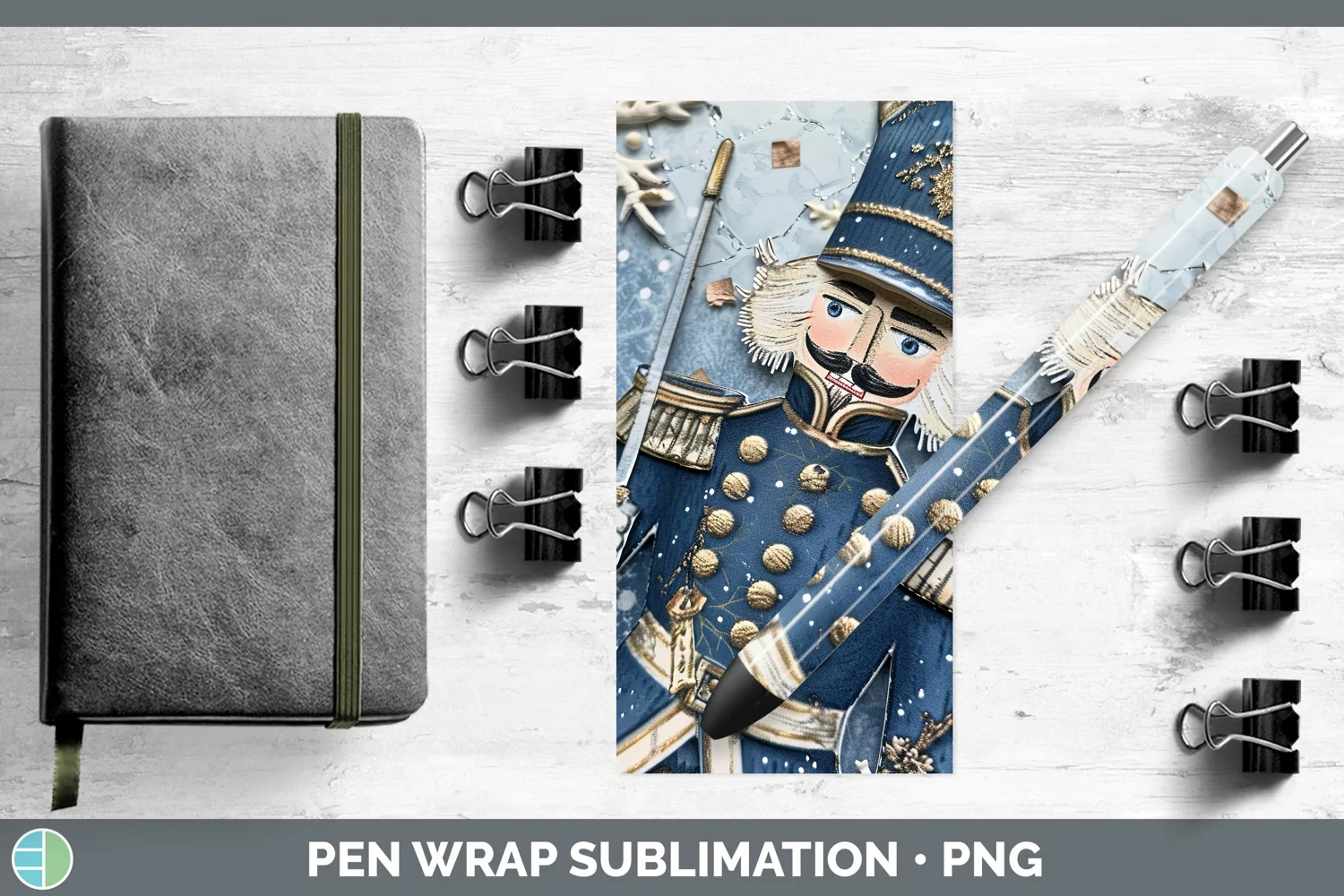GorgeousVintage Blue Christmas Pen Wrap design.