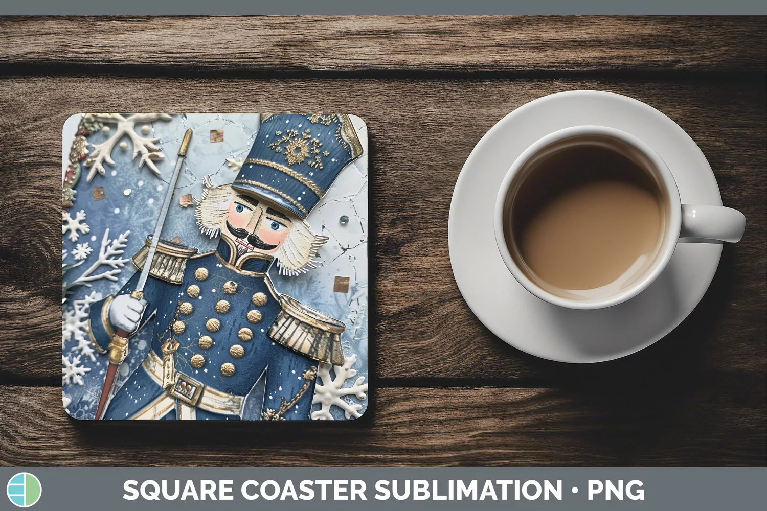 GorgeousVintage Blue Christmas Square Coaster design.