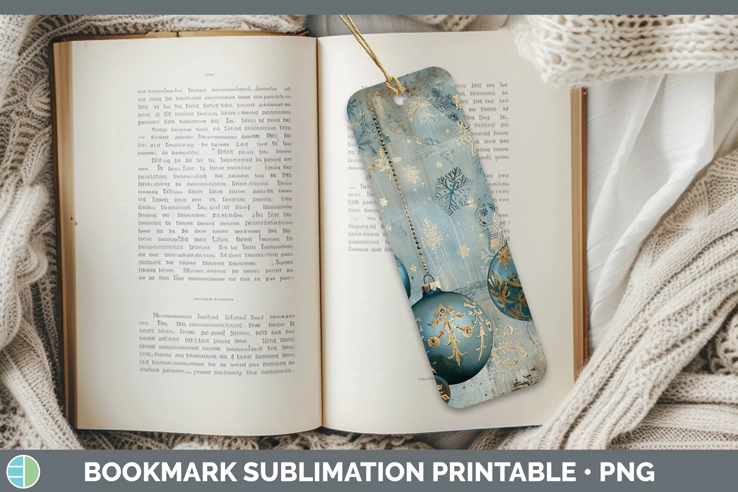 GorgeousVintage Blue Christmas Bookmark design.
