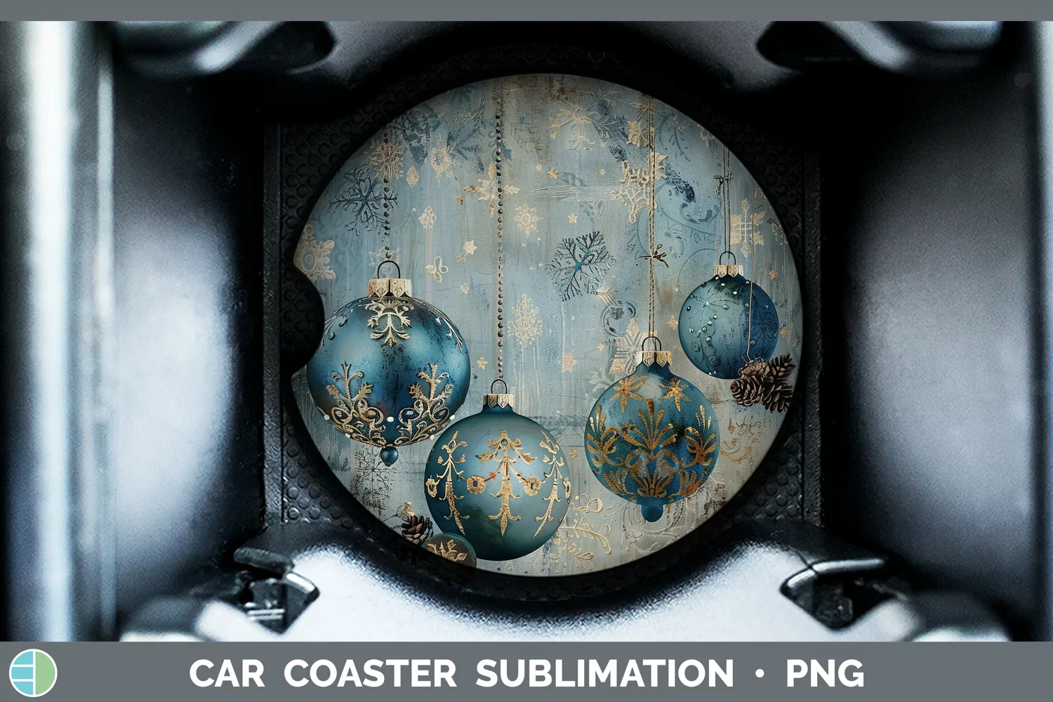 GorgeousVintage Blue Christmas Car Coaster design.