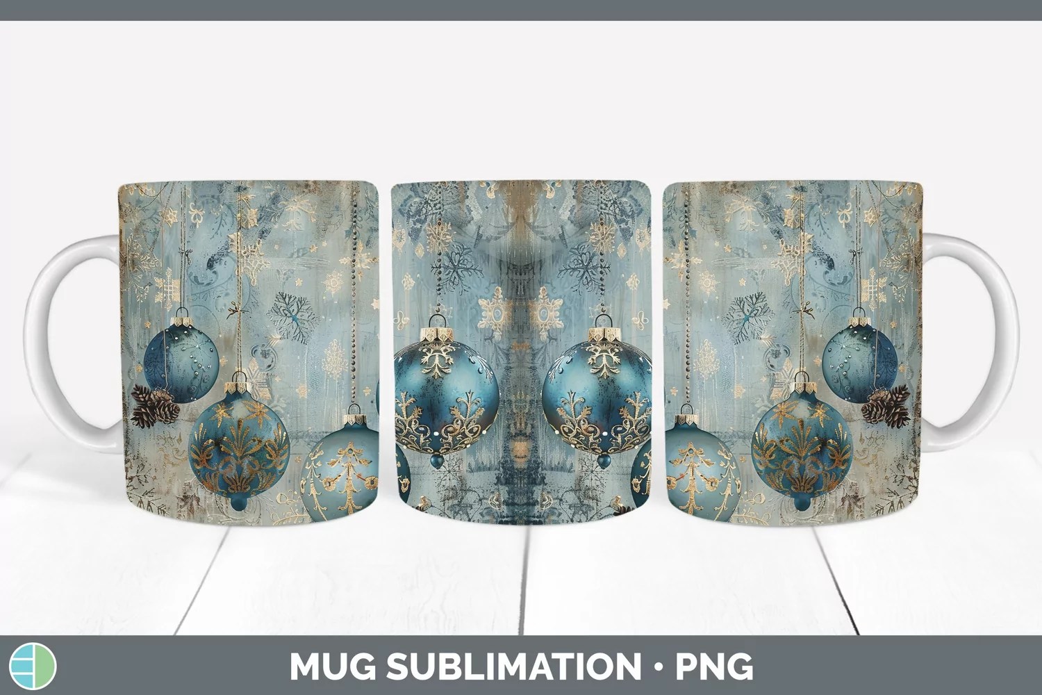 GorgeousVintage Blue Christmas Mug Wrap design.