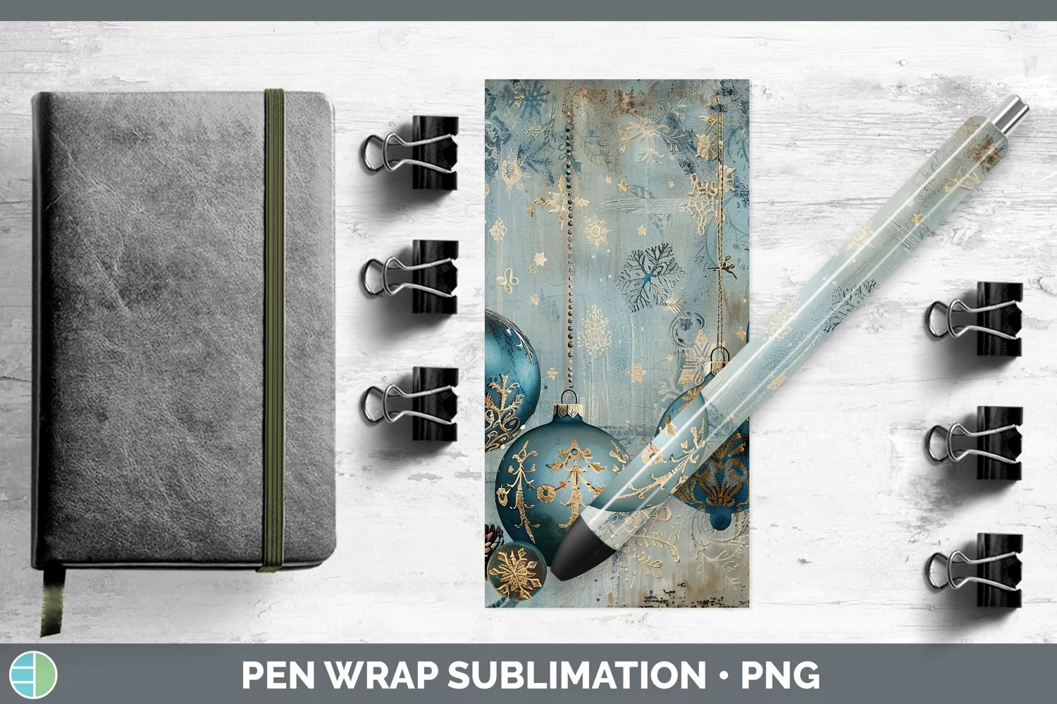 GorgeousVintage Blue Christmas Pen Wrap design.
