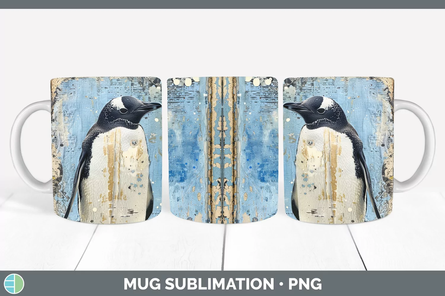 GorgeousVintage Blue Christmas Mug Wrap design.