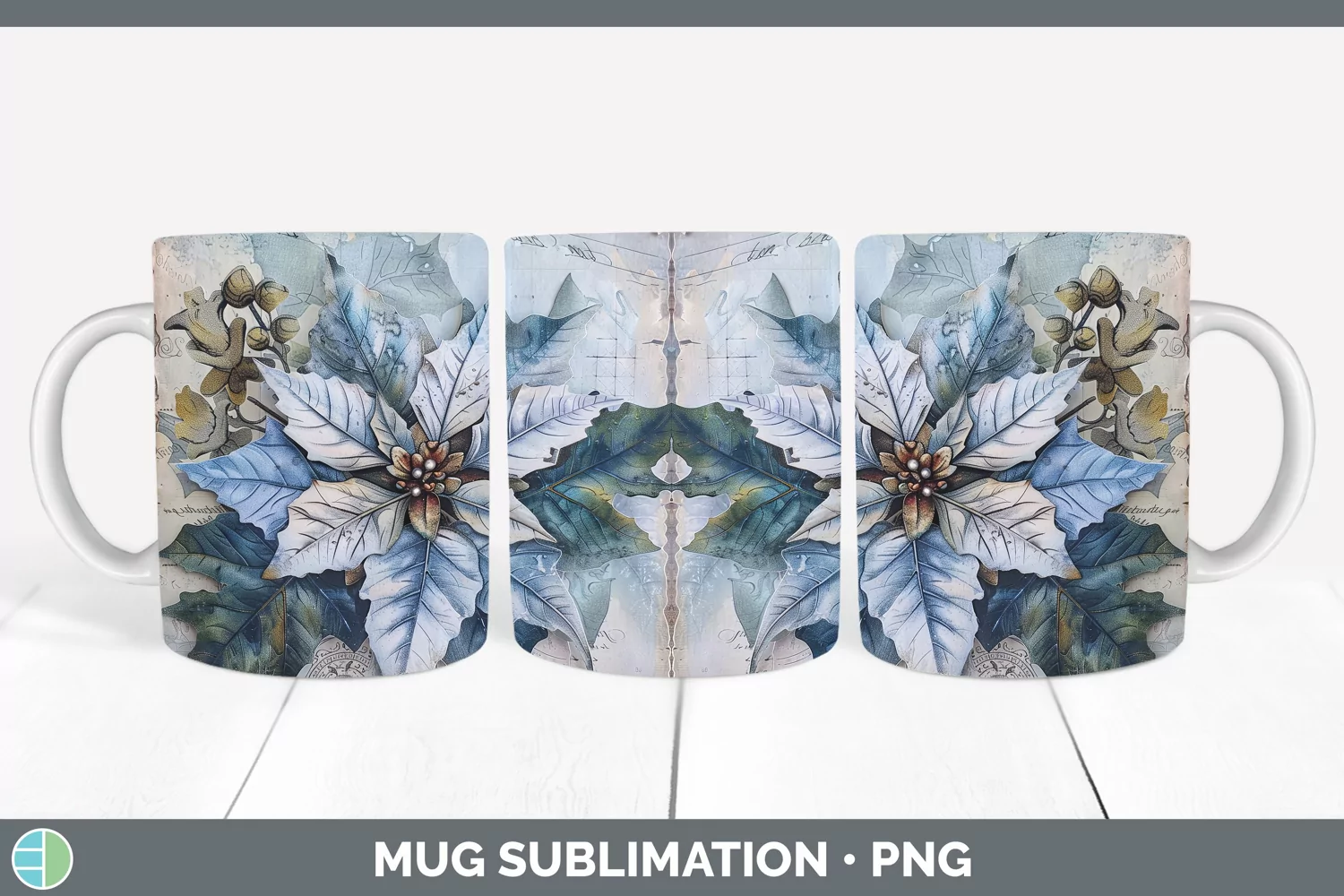 GorgeousVintage Blue Christmas Mug Wrap design.