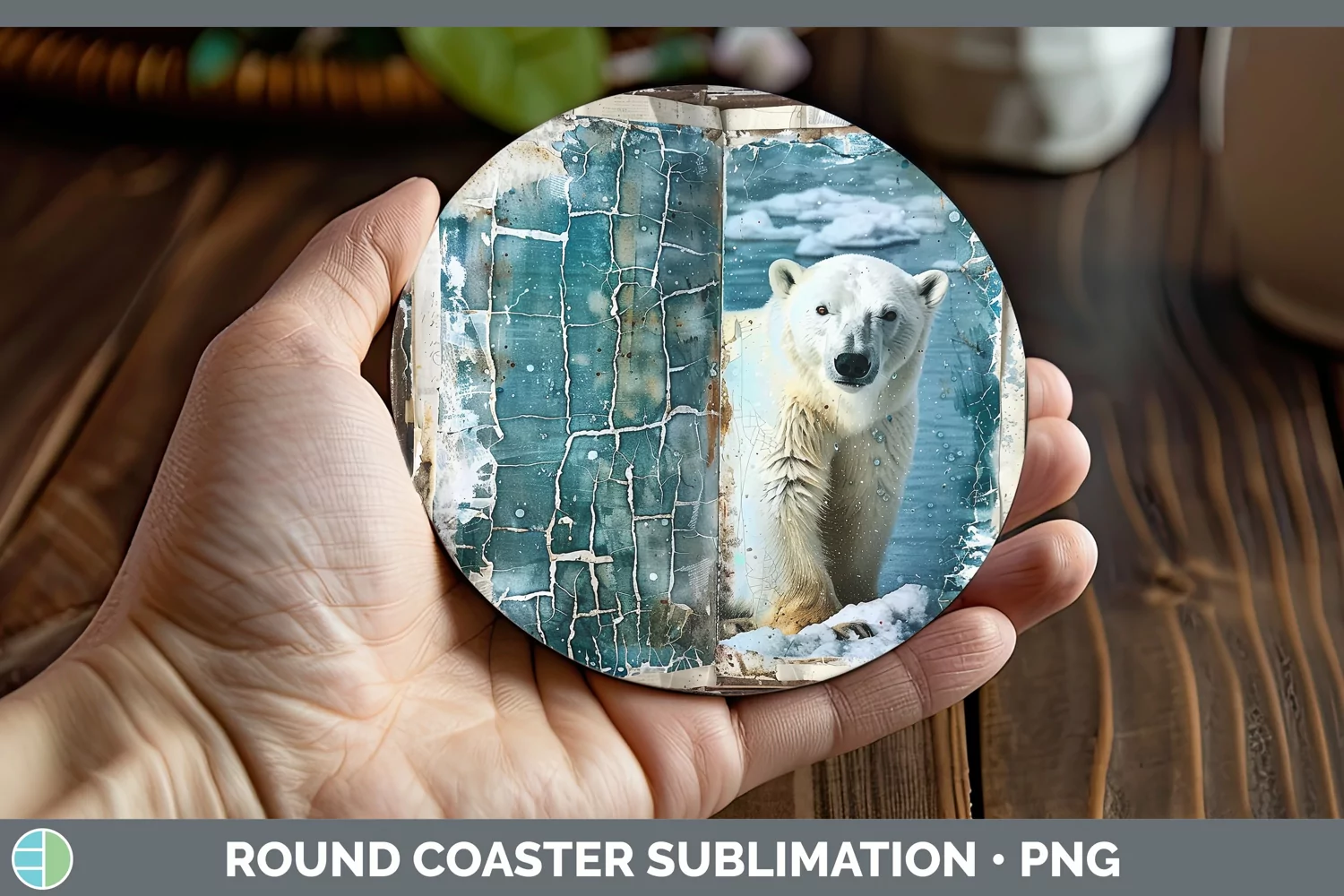GorgeousVintage Blue Christmas Round Coaster design.