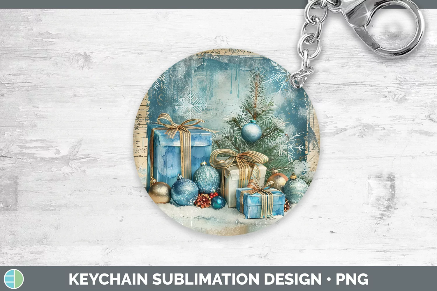 GorgeousVintage Blue Christmas Keychain design.