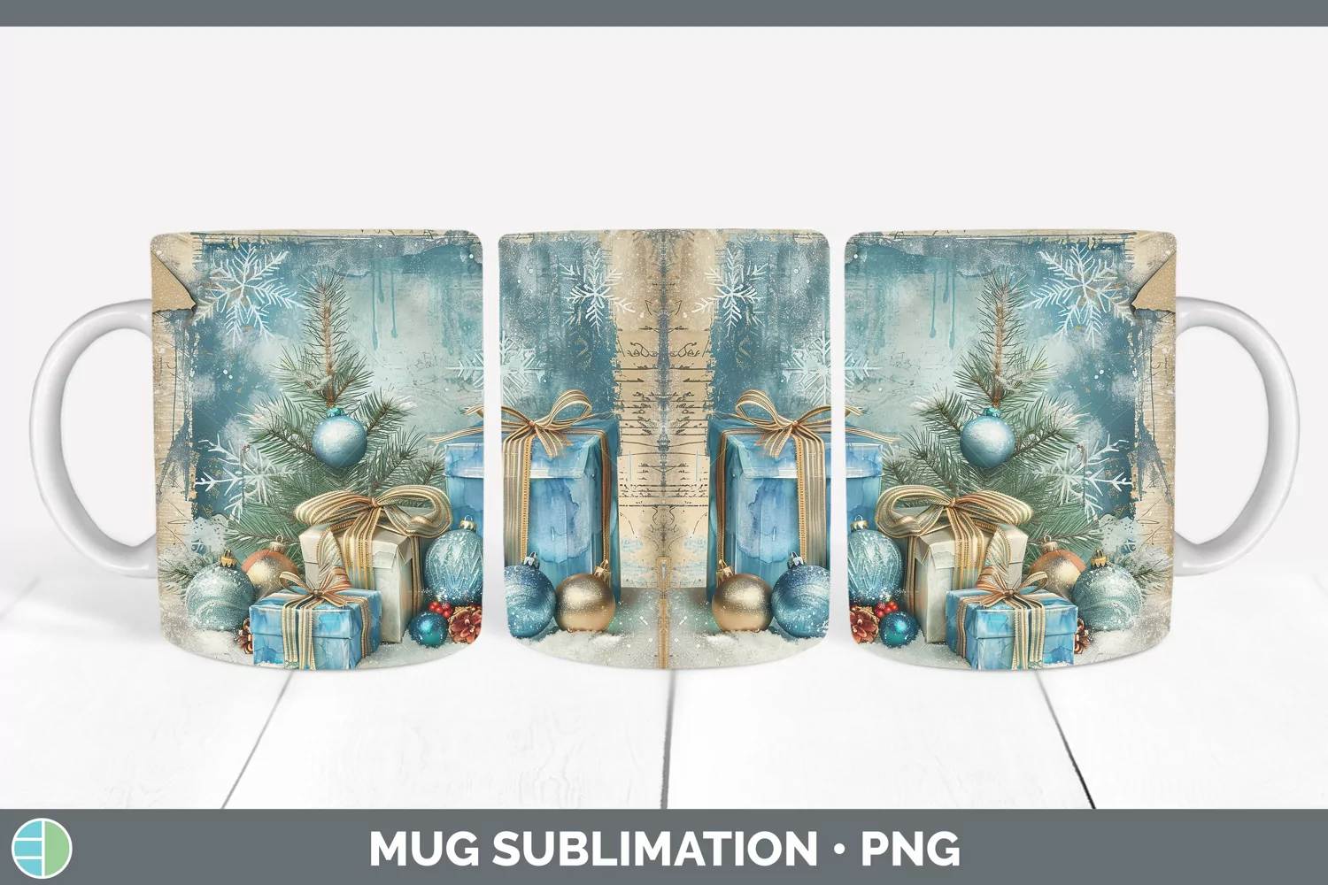 GorgeousVintage Blue Christmas Mug Wrap design.