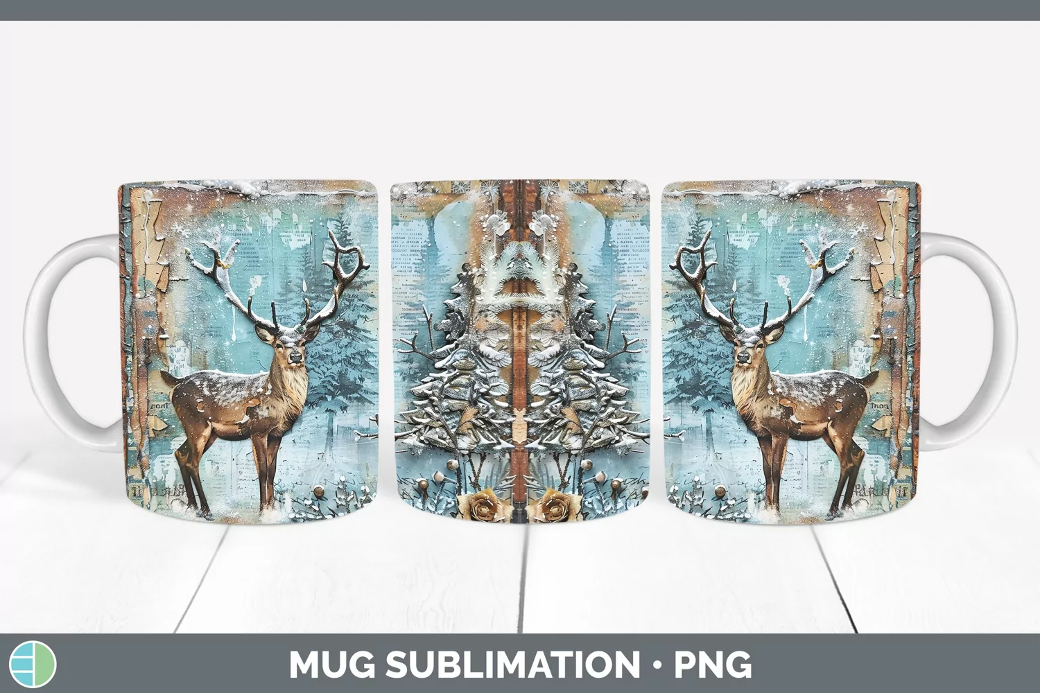 GorgeousVintage Blue Christmas Mug Wrap design.