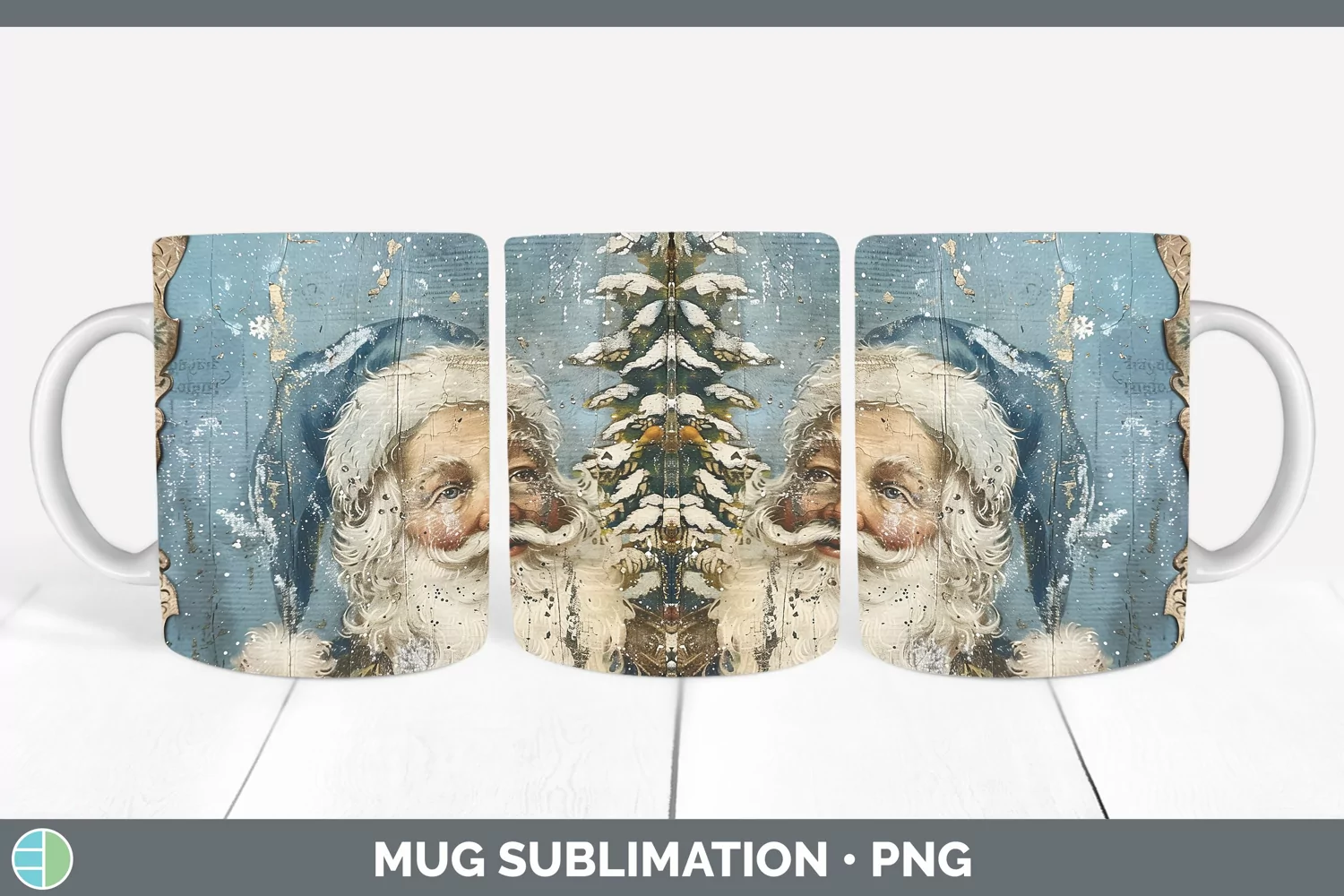 GorgeousVintage Blue Christmas Mug Wrap design.