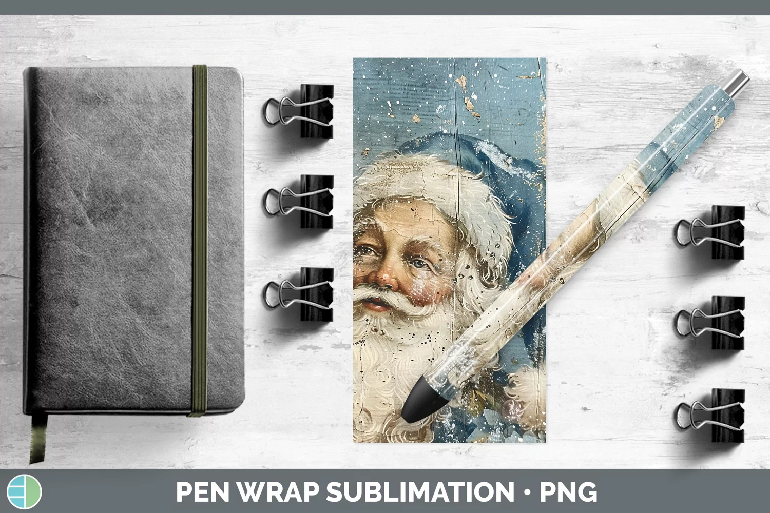 GorgeousVintage Blue Christmas Pen Wrap design.