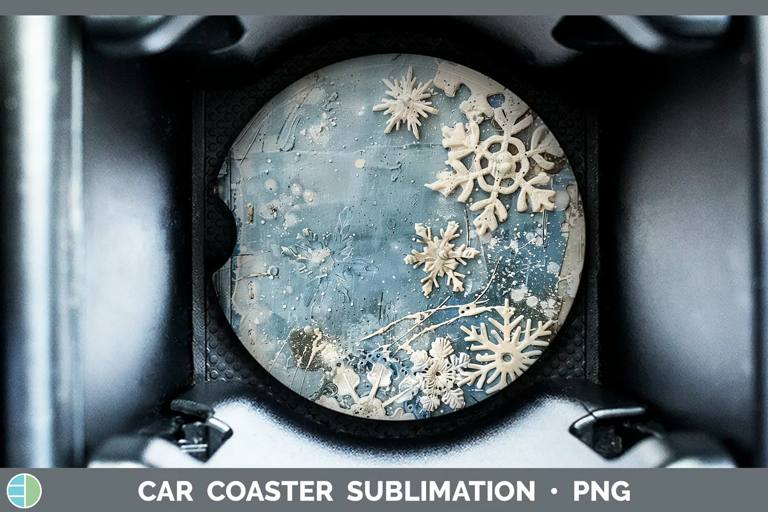 GorgeousVintage Blue Christmas Car Coaster design.