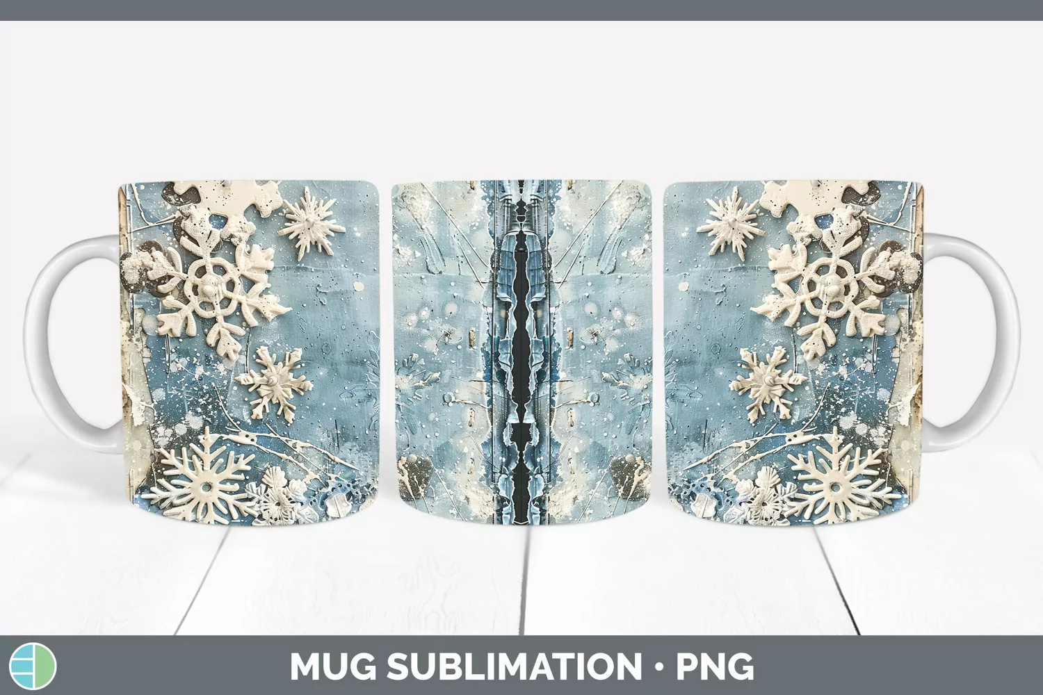GorgeousVintage Blue Christmas Mug Wrap design.